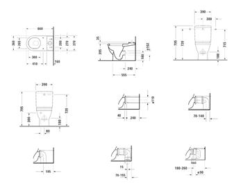 DURAVIT STARCK 3 WC kombi misa, vario odpad, WonderGliss 01280900001 Technický nákres