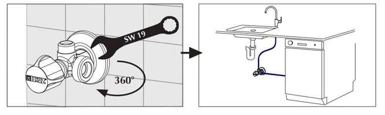 HERZ dvojitý rohový ventil 1/2"x3/4"x3/8", chróm UH13111 Obrázek - fotka