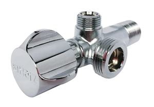 HERZ dvojitý rohový ventil 1/2"x3/4"x3/8", chróm