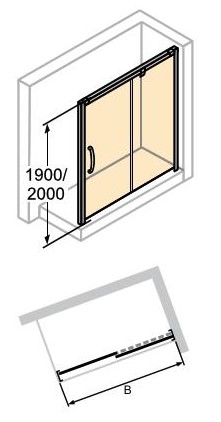 HÜPPE AURA ELEGANCE SW 900 bočná stena 90x200 cm, lesklá strieborná/číre sklo 401607.092.322 Technický nákres