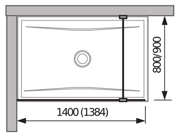 JIKA CUBITO PURE stena walk-in 140x200 cm, strieborná/transparentné sklo H2674250026681 Technický nákres
