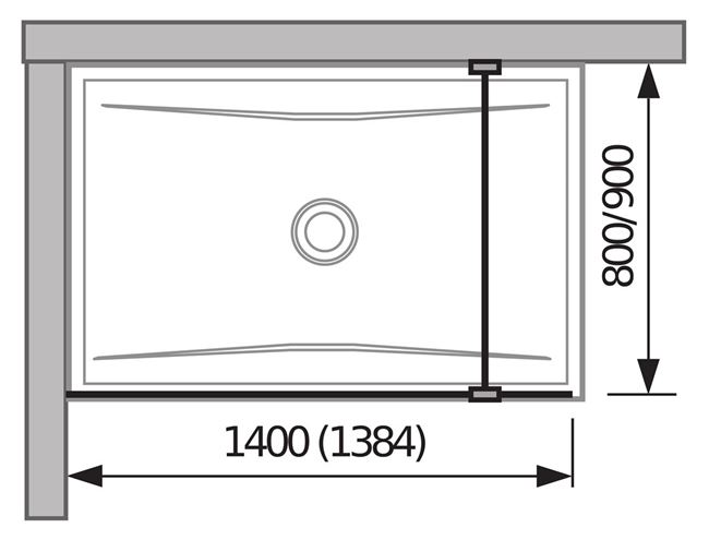 JIKA CUBITO PURE stena walk-in 140x200 cm, strieborná/transparentné sklo H2674250026681 Technický nákres