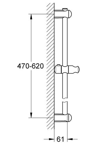 GROHE EUPHORIA sprchová tyč 620 mm s držiakom ručnej sprchy, chróm 27499000 Technický nákres