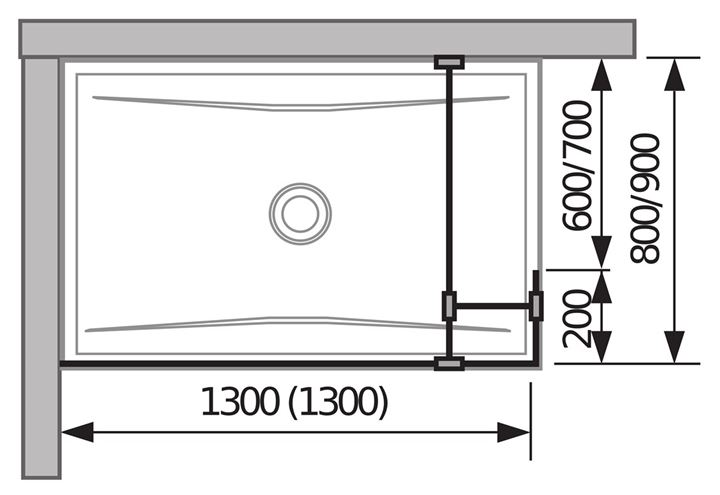 JIKA CUBITO PURE stena walk-in, 1 stena 130x200 cm, 1 stena 20x200 cm, strieborná/transparentné sklo H2674270026681 Technický nákres