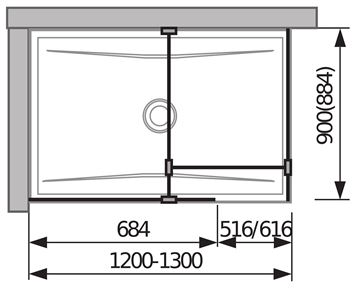 JIKA CUBITO PURE stena walk-in 68,4x200 cm, strieborná/sklo transparent H2684240026681 Technický nákres