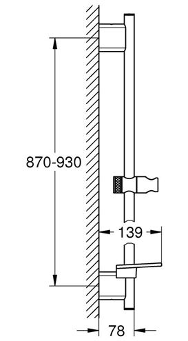 GROHE RAINSHOWER SMARTACTIVE sprchová tyč 930 mm s držiakom ručnej sprchy, polička, supersteel 26603DC0 Technický nákres