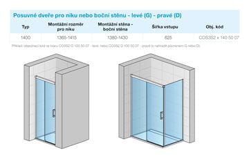CONCEPT 300 STYLE sprchové dvere 140x200 cm, posuvné, ľavé, aluchróm/číre sklo CO3S2 G 140 50 07 Technický nákres