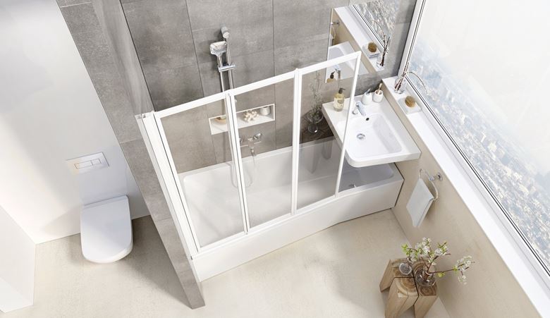 RAVAK VS3 100 vaňová zástena 100x140 cm, skladacia, biela/plast rain 795P010041 Obrázek - fotka