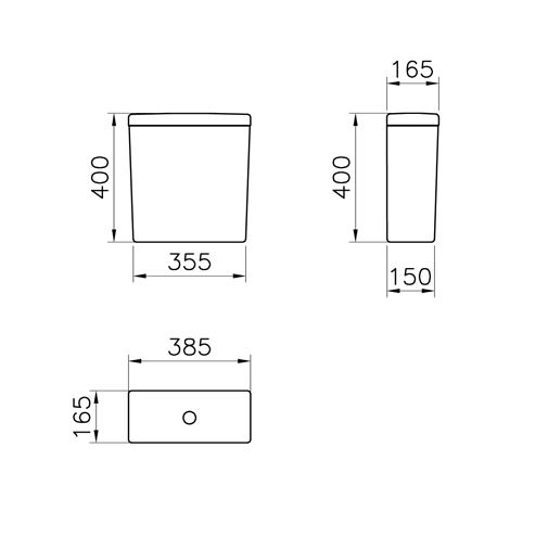 VITRA S50 WC kombi nádržka, bočný a zadný prívod vody, Dual-Flush 5422B003-5451 Technický nákres