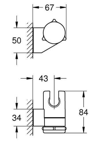 GROHE TEMPESTA nástenný otočný držiak ručnej sprchy, matná čierna 275952431 Technický nákres