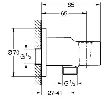 GROHE TEMPESTA držiak ručnej sprchy s pripojením na vodu, chróm 28628001 Technický nákres