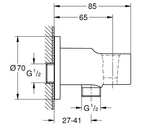 GROHE TEMPESTA držiak ručnej sprchy s pripojením na vodu, chróm 28628001 Technický nákres