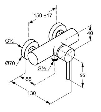 KLUDI D-TAIL sprchová nástenná batéria, chróm 388310590 Technický nákres