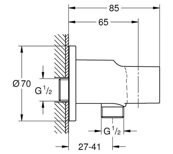 GROHE TEMPESTA držiak ručnej sprchy s pripojením na vodu, chróm 28679001 Technický nákres