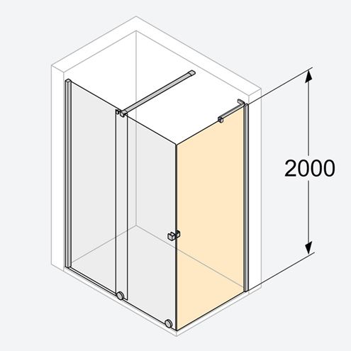 HÜPPE XTENSA PURE bočná stena 90x200 cm, pololesklá strieborná/číre sklo XT0307.069.322 Technický nákres
