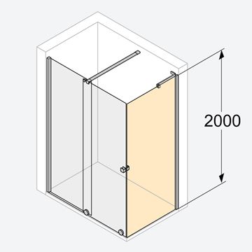 HÜPPE XTENSA PURE bočná stena 90x200 cm, pololesklá strieborná/číre sklo XT0307.069.322 Technický nákres