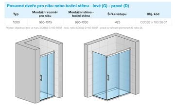 CONCEPT 300 STYLE sprchové dvere 100x200 cm, posuvné, pravé, aluchróm/číre sklo CO3S2 D 100 50 07 Technický nákres