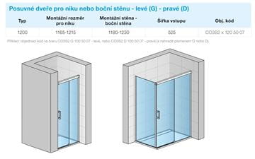 CONCEPT 300 STYLE sprchové dvere 120x200 cm, posuvné, pravé, aluchróm/číre sklo CO3S2 D 120 50 07 Technický nákres