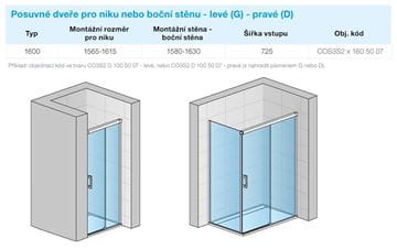 CONCEPT 300 STYLE sprchové dvere 160x200 cm, posuvné, pravé, aluchróm/číre sklo CO3S2 D 160 50 07 Technický nákres