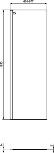 IDEAL STANDARD CONNECT 2 WETROOM bočná stena 70x195 cm, lesklá strieborná/číre sklo K9375EO Technický nákres