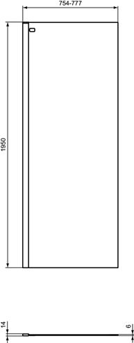 IDEAL STANDARD CONNECT WETROOM bočná stena 80x195 cm, lesklá strieborná/číre sklo K9376EO Technický nákres