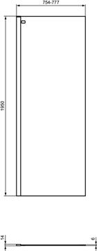 IDEAL STANDARD CONNECT WETROOM bočná stena 80x195 cm, lesklá strieborná/číre sklo K9376EO Technický nákres