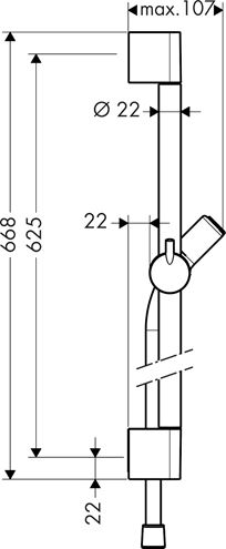 HANSGROHE UNICA C sprchová tyč 668 mm s držiakom, hadica, chróm 27611000 Technický nákres