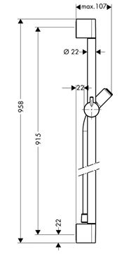 HANSGROHE UNICA C sprchová tyč 958 mm s držiakom, hadica, chróm 27610000 Technický nákres