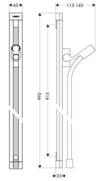 HANSGROHE UNICA RAINDANCE sprchová tyč 995 mm s držiakom, hadica, chróm 27636000 Technický nákres
