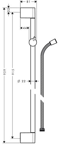 HANSGROHE UNICA CROMETTA sprchová tyč 959 mm s držiakom, hadica, chróm 27614000 Technický nákres
