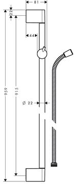 HANSGROHE UNICA CROMETTA sprchová tyč 959 mm s držiakom, hadica, chróm 27614000 Technický nákres