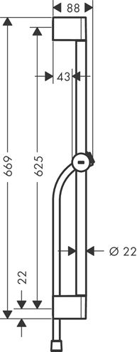 HANSGROHE UNICA S sprchová tyč 669 mm s držiakom ručnej sprchy, hadica, chróm 24400000 Technický nákres