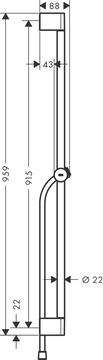 HANSGROHE UNICA S sprchová tyč 959 mm s držiakom ručnej sprchy, hadica, chróm 24401000 Technický nákres