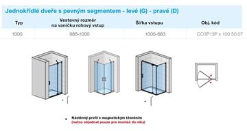 CONCEPT 300 STYLE sprchové dvere 100x200 cm, lietacie, pravé, aluchróm/číre sklo CO3P13P D 100 50 07 Technický nákres