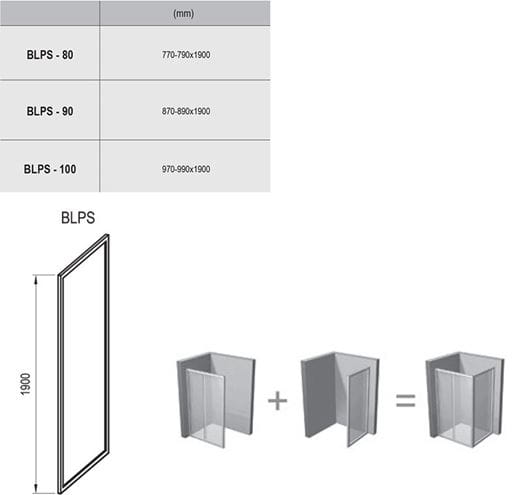 RAVAK BLIX BLPS 80 bočná stena 80x190 cm, biela/číre sklo 9BH40100Z1 Technický nákres