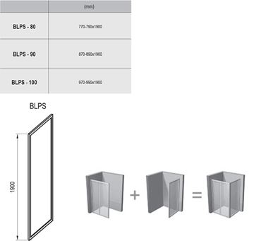 RAVAK BLIX BLPS 80 bočná stena 80x190 cm, biela/sklo grape 9BH40100ZG Technický nákres