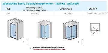 CONCEPT 300 STYLE sprchové dvere 90x200 cm, lietacie, ľavé, aluchróm/číre sklo CO3P13P G 090 50 07 Technický nákres