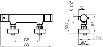 NOVASERVIS METALIA 54 sprchová nástenná termostatická batéria, chróm 54960/1,0 Technický nákres