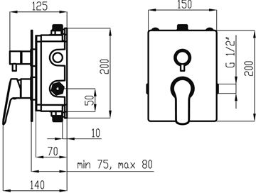 NOVASERVIS METALIA 54 podomietková batéria, pre 2 spotrebiče, s telesom, chróm BOX54051R,0 Technický nákres