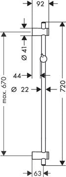 HANSGROHE UNICA RENO sprchová tyč 720 mm s držiakom ručnej sprchy, chróm 27704000 Technický nákres