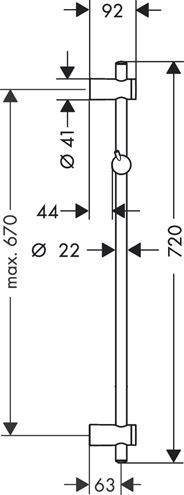 HANSGROHE UNICA RENO sprchová tyč 720 mm s držiakom ručnej sprchy, chróm 27704000 Technický nákres