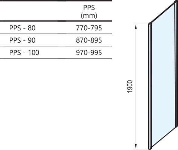RAVAK PIVOT PPS 80 bočná stena 80x190 cm, satin/číre sklo 90G40U00Z1 Technický nákres