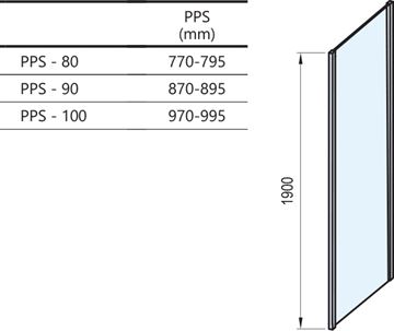 RAVAK PIVOT PPS 80 bočná stena 80x190 cm, satin/číre sklo 90G40U00Z1 Technický nákres
