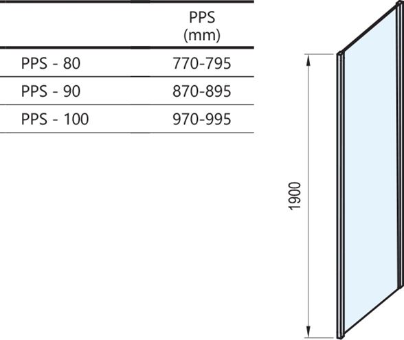 RAVAK PIVOT PPS 100 bočná stena 100x190 cm, satin/číre sklo 90GA0U00Z1 Technický nákres