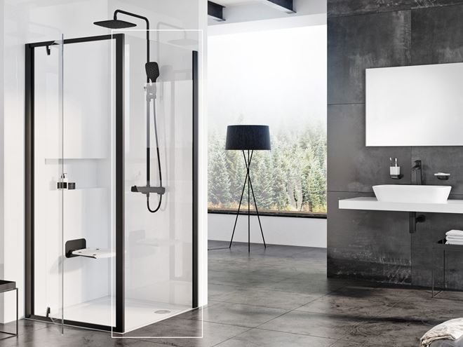 RAVAK PIVOT PPS 90 bočná stena 90x190 cm, čierna/číre sklo 90G70300Z1 Obrázek - fotka