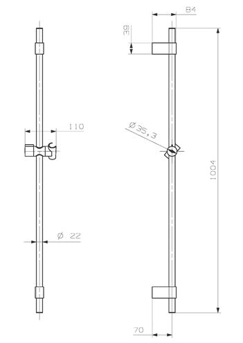 CONCEPT 200 sprchová tyč 1004 mm s držiakom, hadica, chróm PM10064/CO Technický nákres