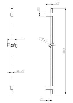 CONCEPT 200 sprchová tyč 1004 mm s držiakom, hadica, chróm PM10064/CO Technický nákres