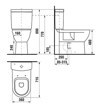 JIKA MIO bezbariérová WC kombi misa, vario odpad H8247160000001 Technický nákres