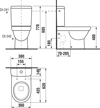 JIKA TIGO WC kombi misa, vario odpad H8242160000001 Technický nákres