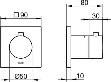 KEUCO IXMO podomietkový termostat, chróm 59553010002 Technický nákres